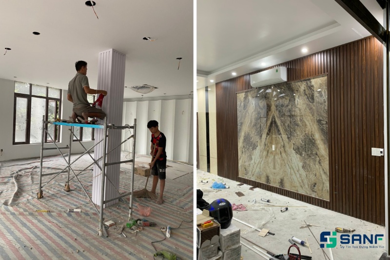 thi công tấm nhựa ốp tường cho khách tại nhà