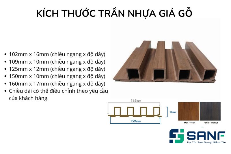 Kích thước của trần nhựa giả gỗ