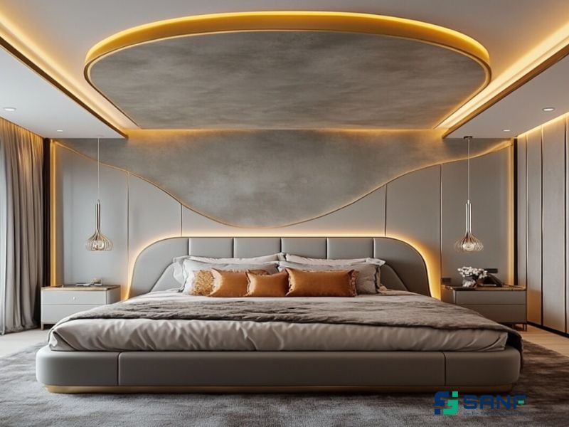 Trần nhựa pvc vân đá thiết kế đi kèm đèn led