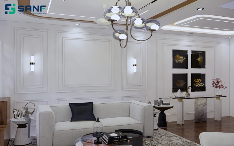 vách sofa bằng gạch men trắng đẹp