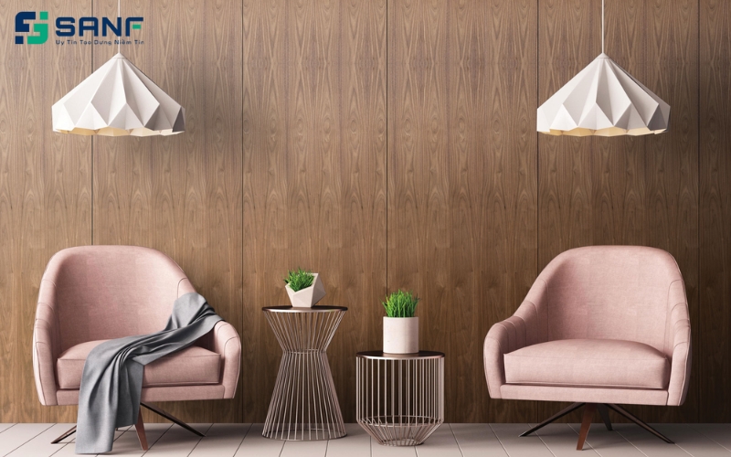vách sau sofa bằng gỗ công nghiệp hiện đại