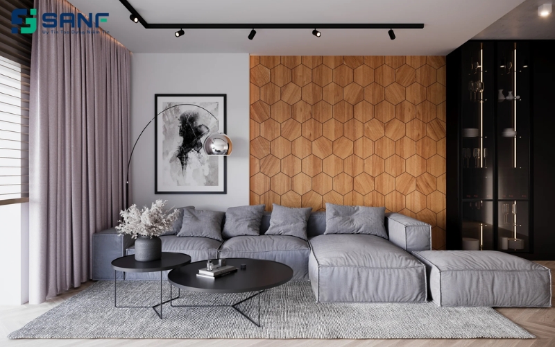 vách gỗ tự nhiên họa tiết lục giác đẹp