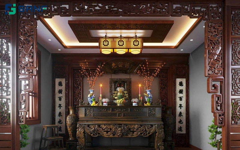 vách ngăn phòng thờ họa tiết cổ