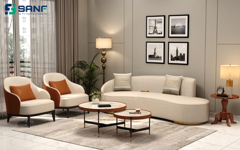 vách sau sofa màu xám