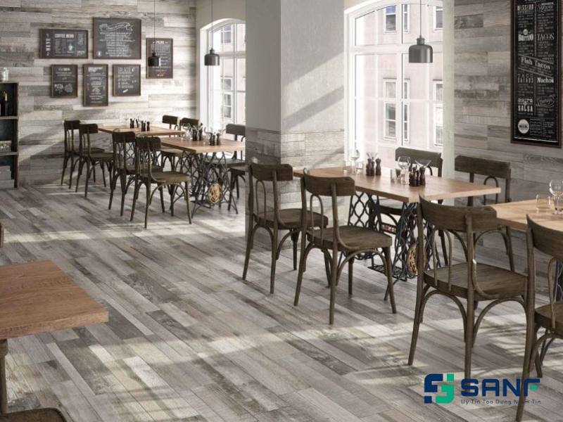 sàn nhwuaj giả gỗ xám phong cách công nghiệp