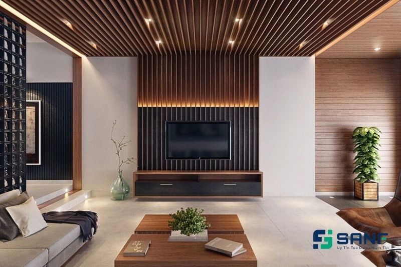 mẫu tấm ốp nhựa giả gỗ phòng khách