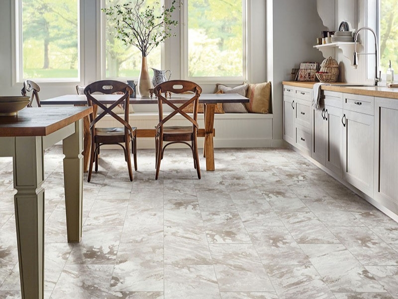 sàn nhựa giả đá vân xám tại nhà bếp