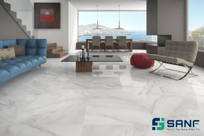 sàn nhựa giả đá tại phòng khách tạo không gian sáng sủa