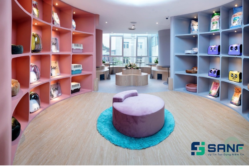 sàn nhựa giả gỗ màu be đẹp tại cửa hàng