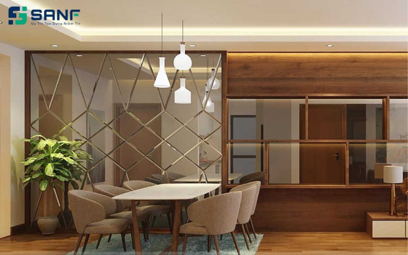 vách gương bàn ăn