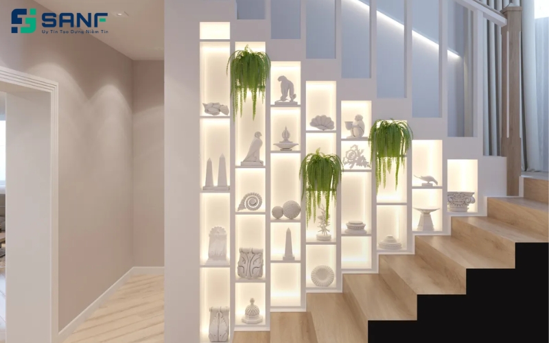 vách cnc kết hợp kệ để đồ