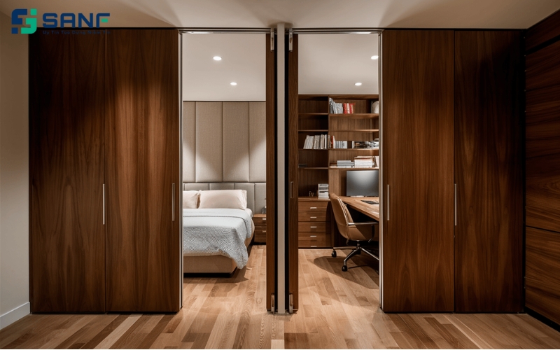 vách phòng ngủ bằng gỗ 