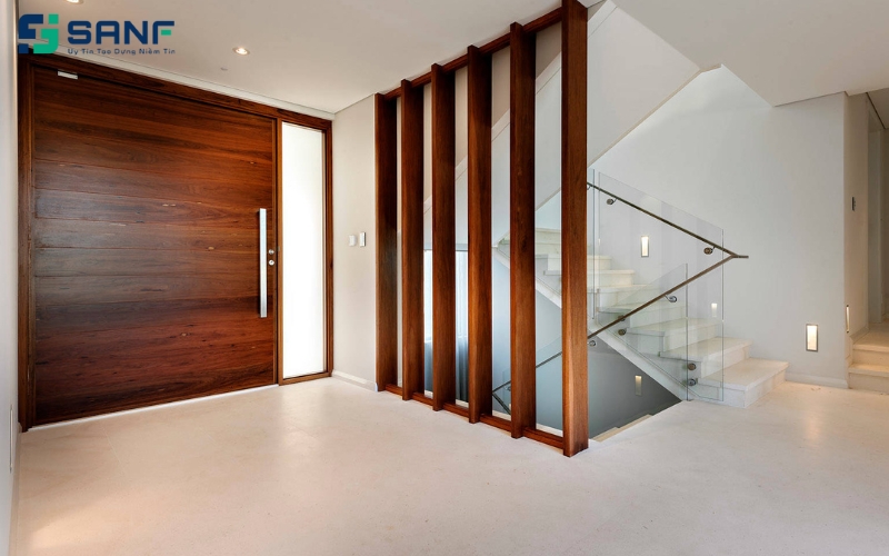 vách cầu thang gỗ cánh gián