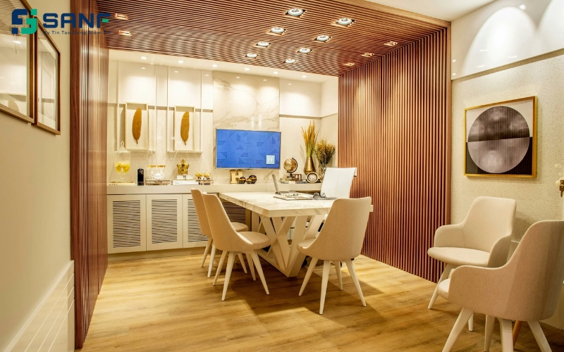 vách ốp lam sóng bàn ăn 