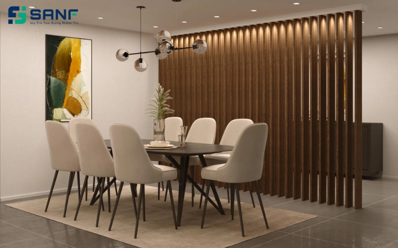 vách bàn ăn lam sóng hiện đại