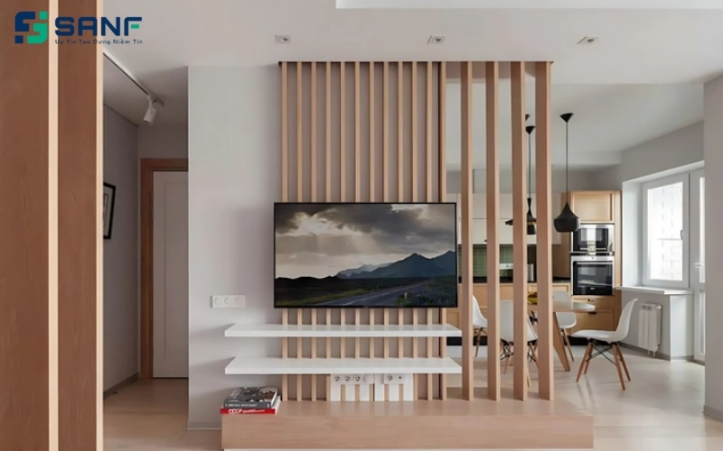 vách ngăn bán phần nhựa PVC giả gỗ