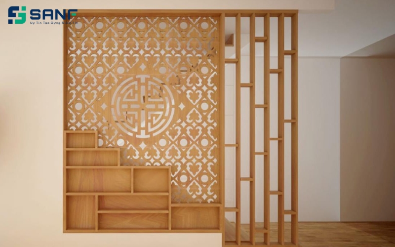 vách ngăn cầu thang kết hợp tủ