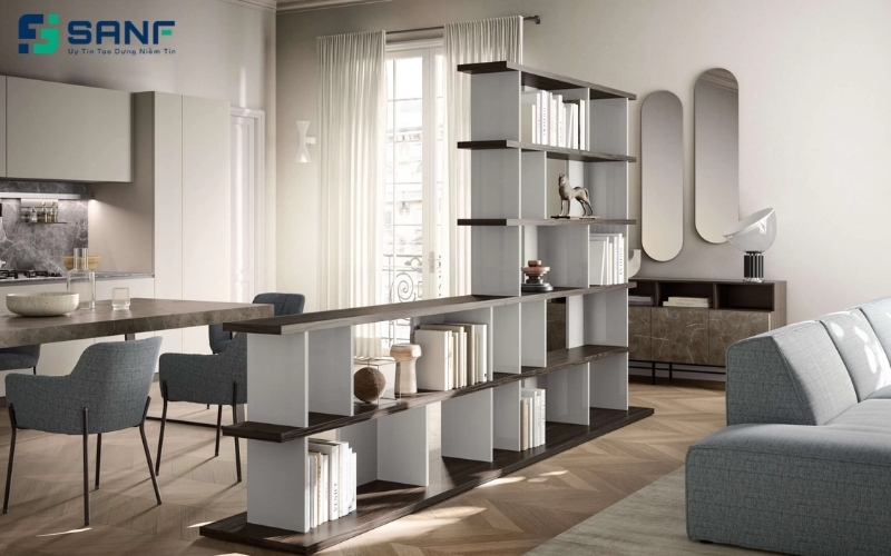 vách ngăn bằng gỗ kết hợp nhựa