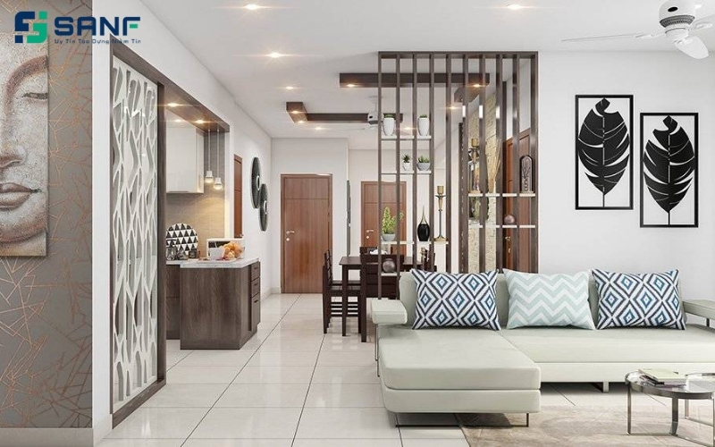 vách ngăn kiểu giật cấp có ngăn để đồ