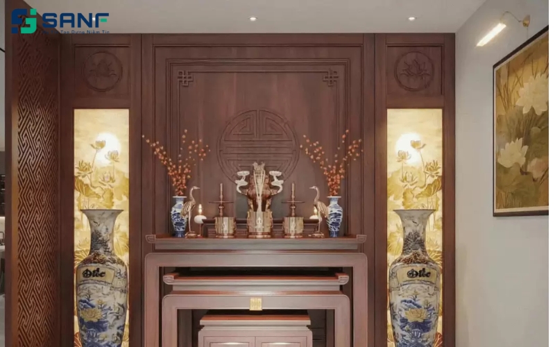 vách phòng thờ bằng gỗ công nghiệp đẹp