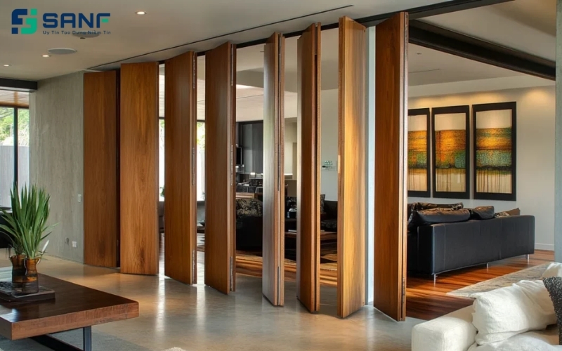 vách ngăn xoay bằng gỗ tự nhiên