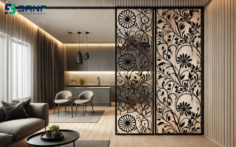 vách ngăn bằng sắt có hoa văn đẹp