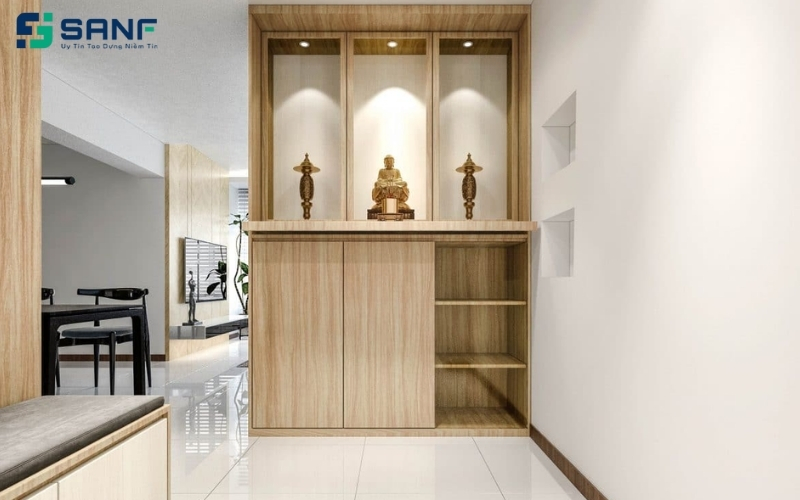 vách ngăn phòng bếp kết hợp bàn thờ