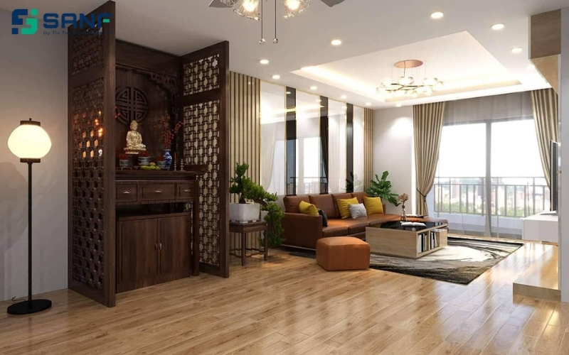 vách ngăn phòng khách và bếp