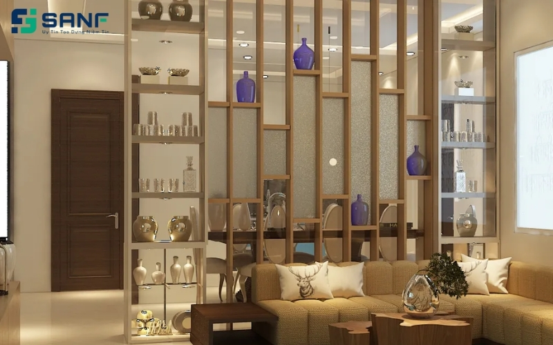 vách ngăn kết hợp kệ để đồ tiện lợi