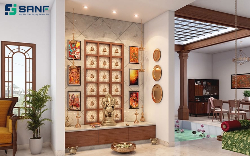 vách ngăn thạch cao phòng thờ và phòng khách