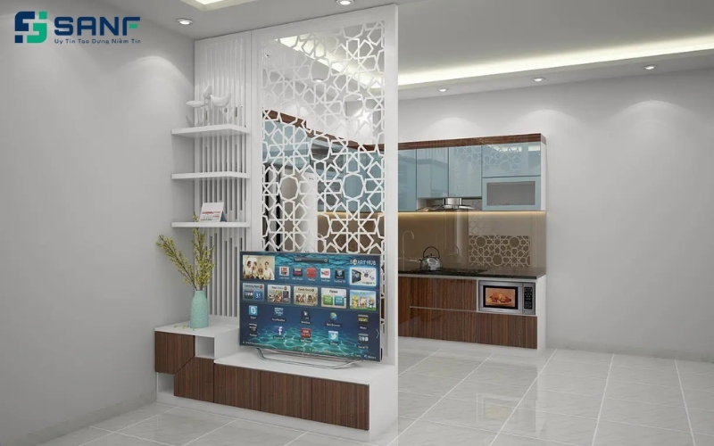 vách ngăn kết hợp kệ tivi