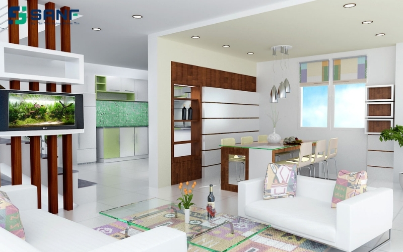 vách thạch cao kết hợp gỗ