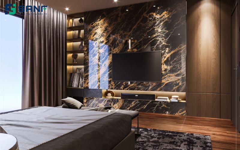 ốp vách tivi bằng đá marble