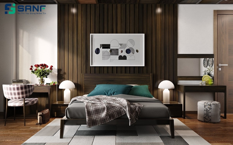 vách gỗ nâu trầm