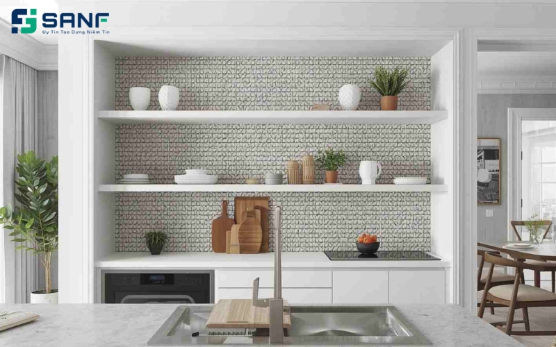 vách thạch cao kết hợp kệ