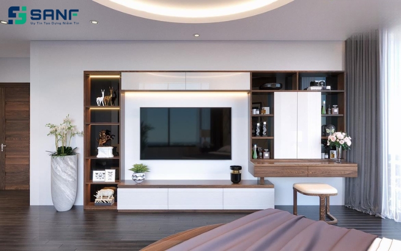 vách ốp tivi phòng ngủ