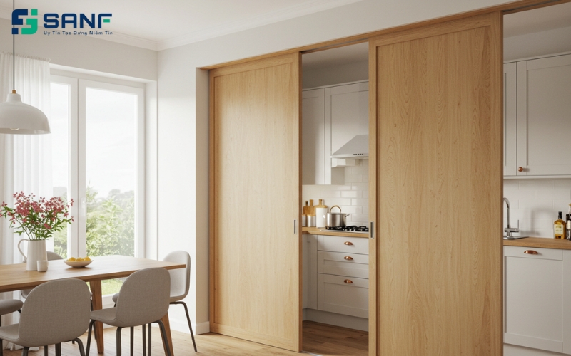 vách ngăn phòng bếp bằng nhựa giả gỗ