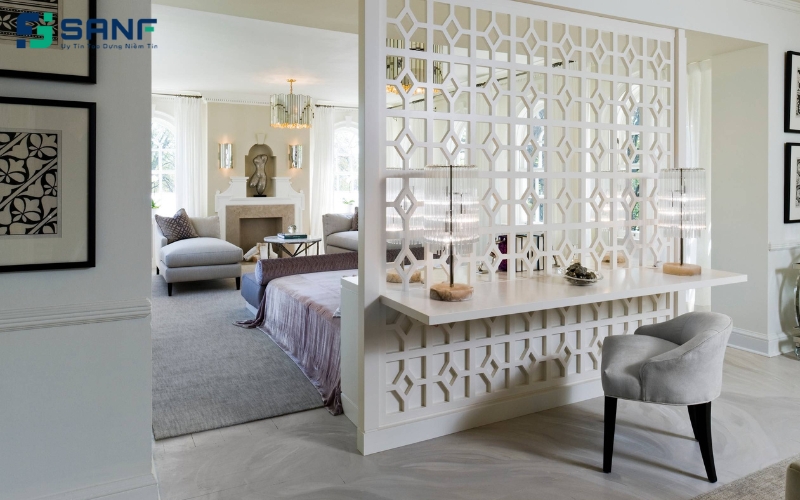 vách ngăn thạch cao tại phòng khách