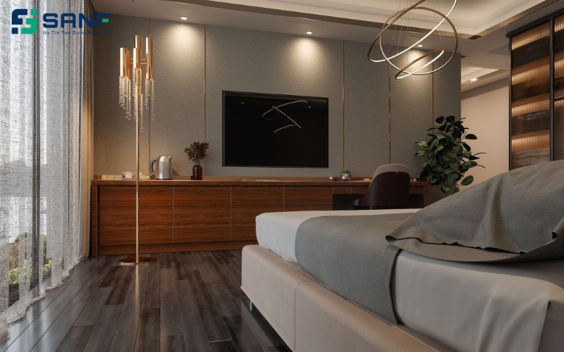 vách ốp tivi bằng tấm than tre