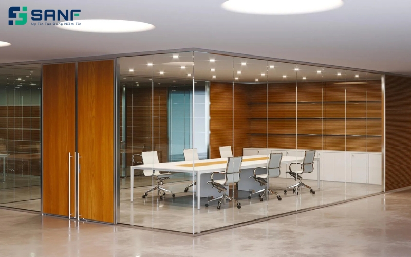 vách ngăn nhựa giả gỗ tại văn phòng