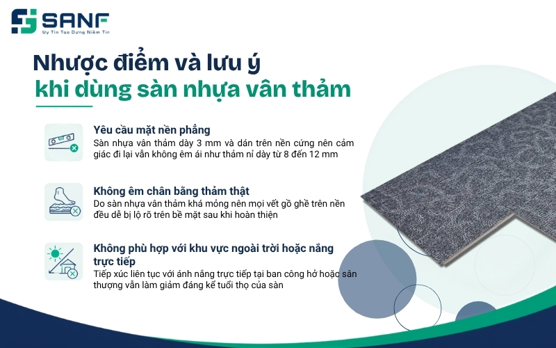 Nhược điểm và lưu ý khi dùng sàn nhựa vân thảm