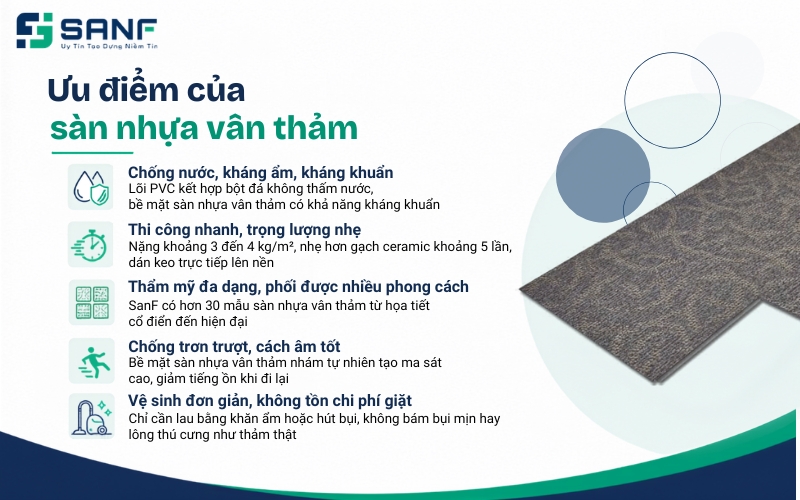 Ưu điểm của sàn nhựa vân thảm