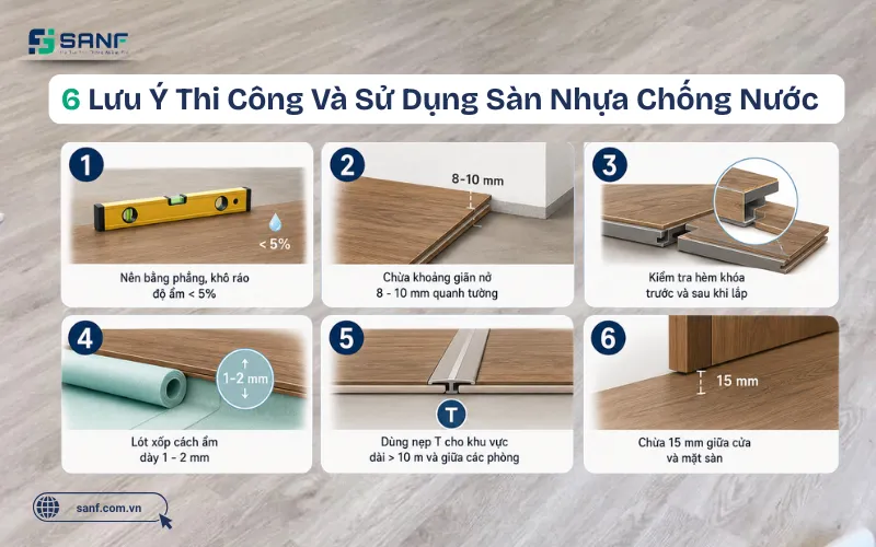 Lưu ý khi thi công sàn nhựa giả gỗ chống nước